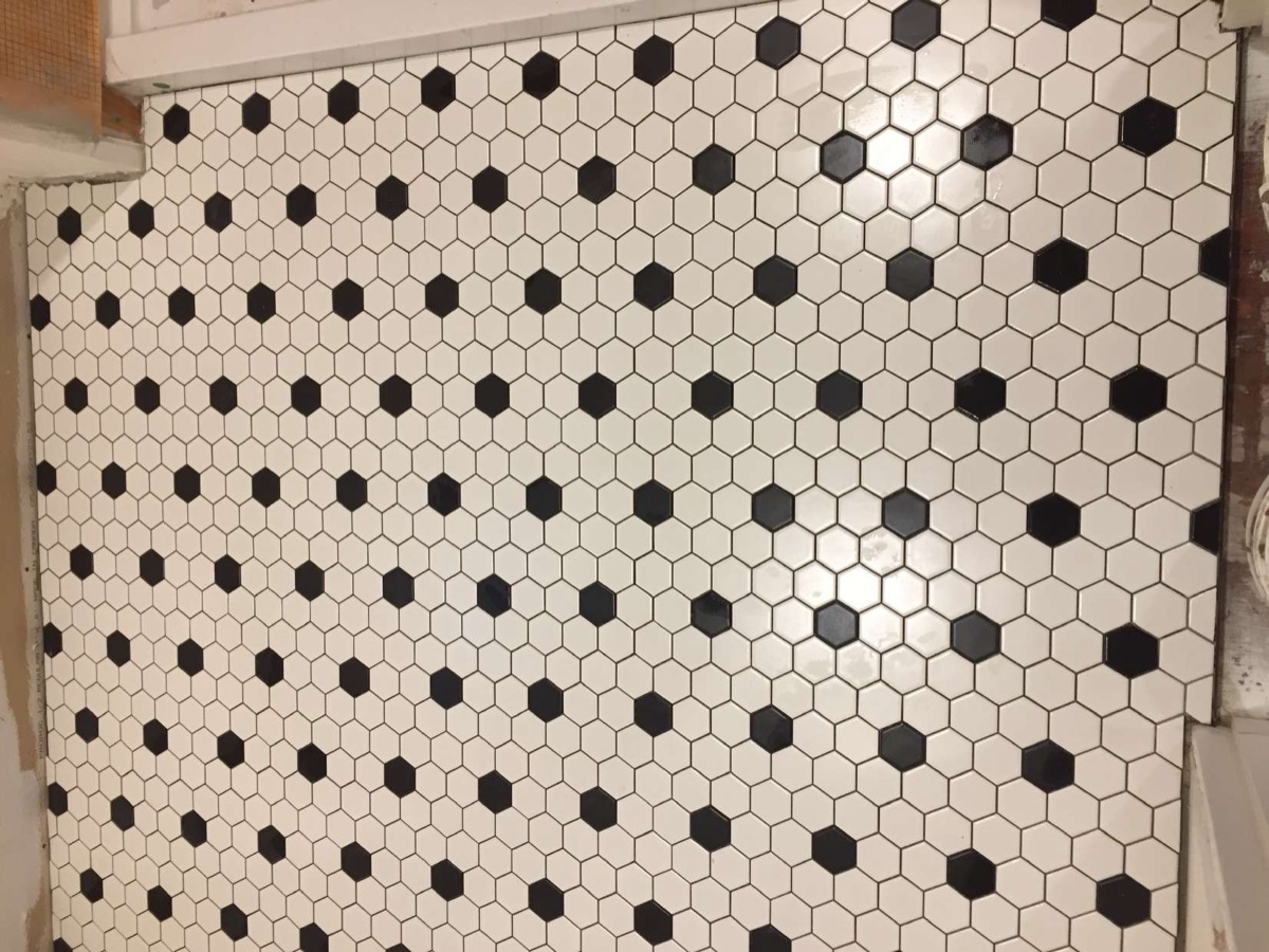 Classic black and white hexagon mosaic tile
